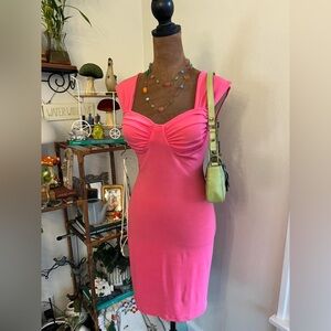 Vintage Moda International Hot Pink Bodycon Mini Dress w Ruching Details-Sz Lrg
